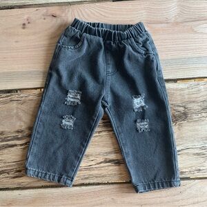 12 - 18 month Elastic Waist Jeans with Aesthetic Holes Unisex Black Denim 90s